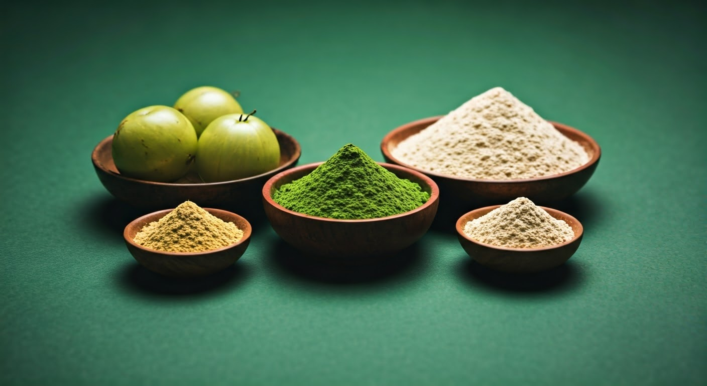 Artful arrangement of hair care powders