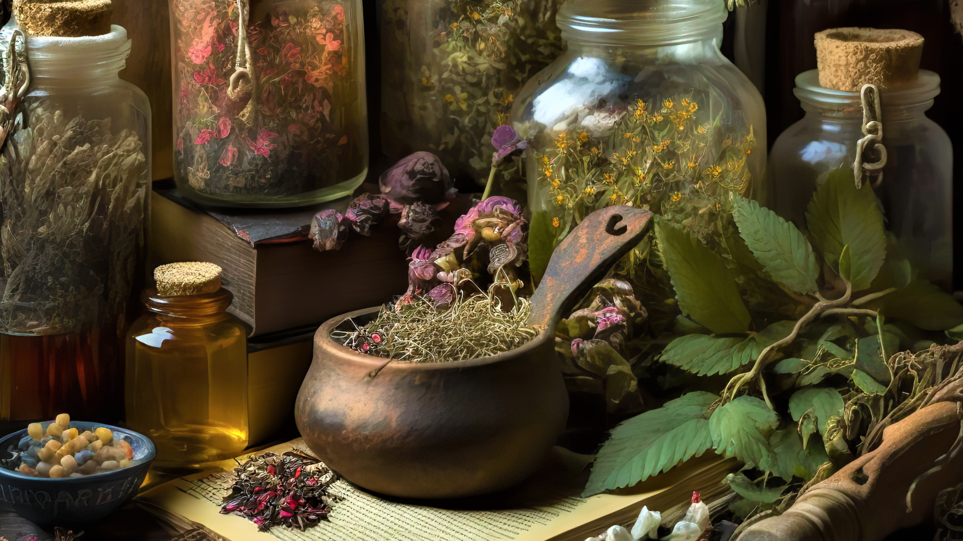 some herbs placed in different jars