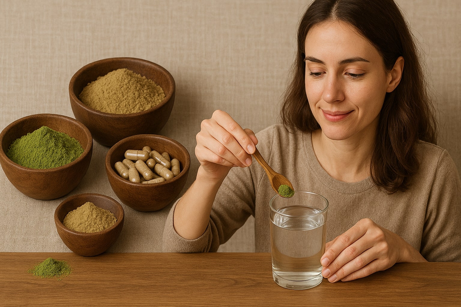 a lady taking herbal powder