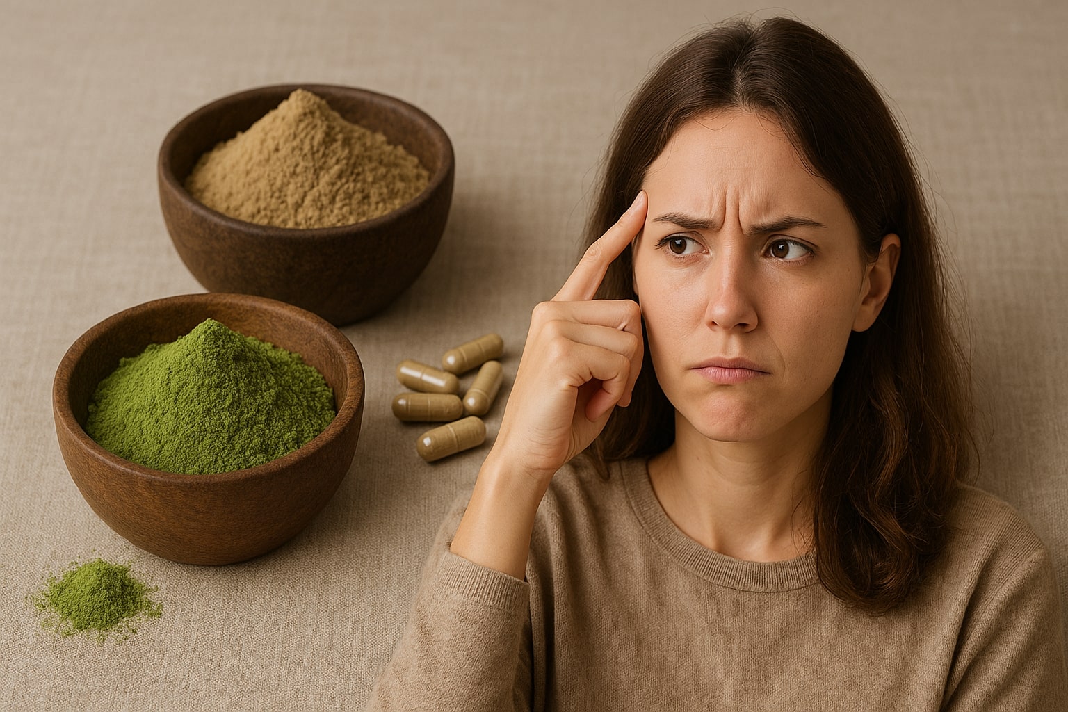 a lady confused for Herbal Powders vs Capsules