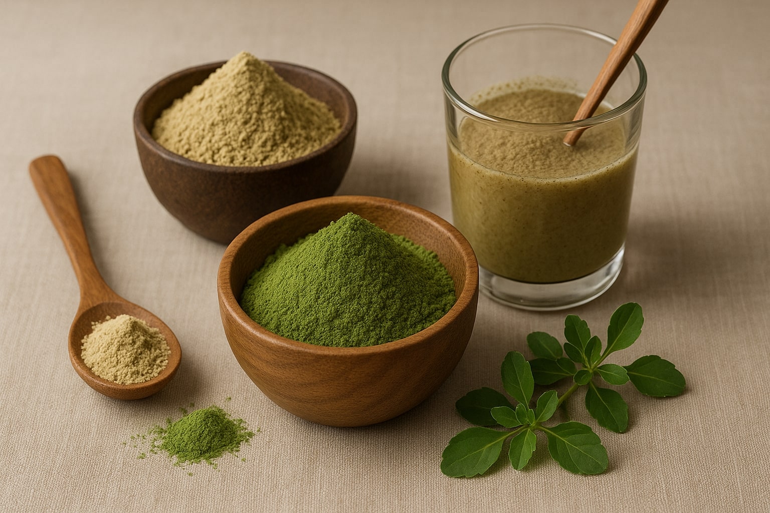herbal powders mixed with water in a glass